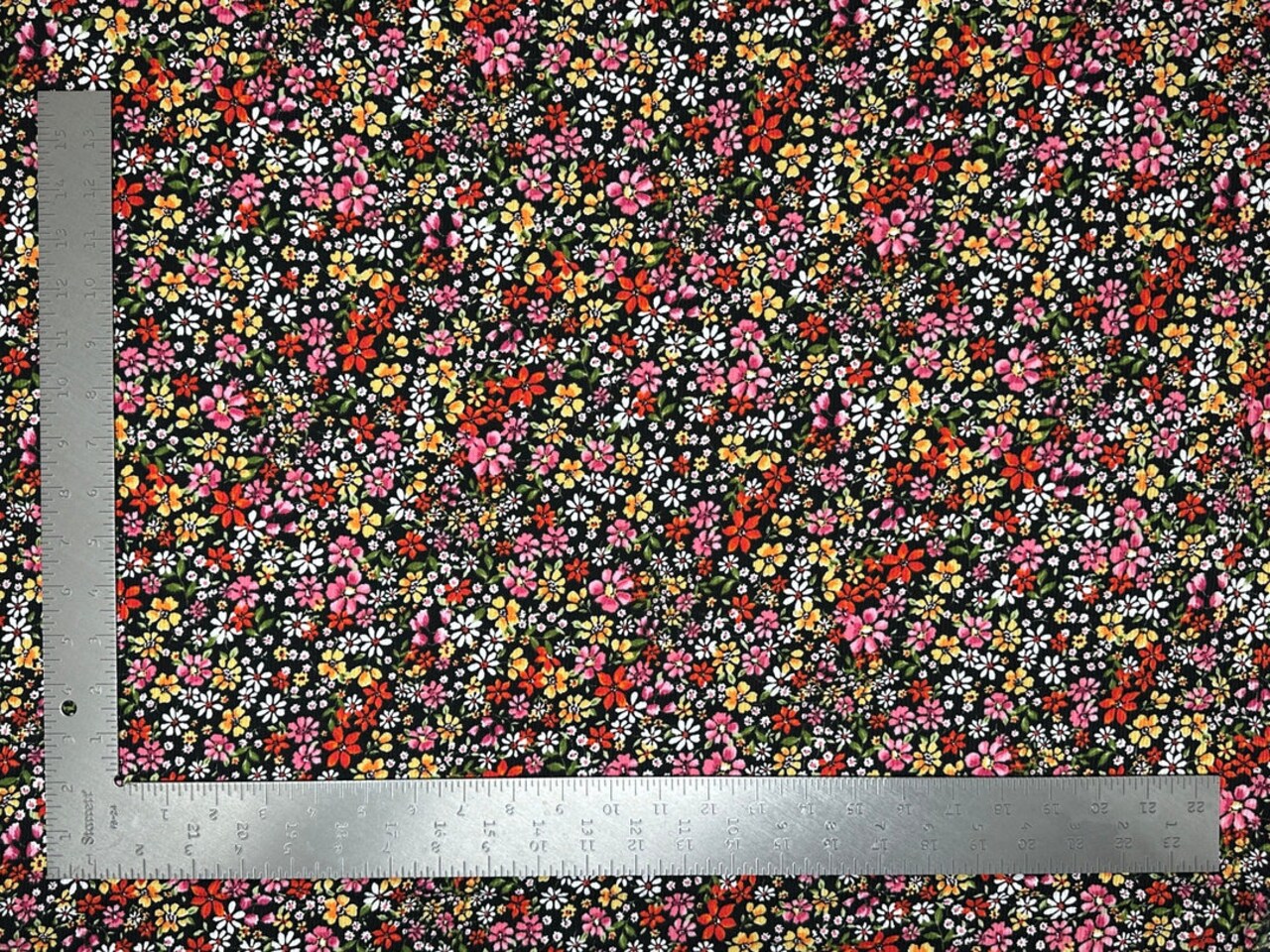 1 Yard Textured 4x2 Brushed Rib Knit Fabric Black Floral Stretch Material 58"-60" Wide
